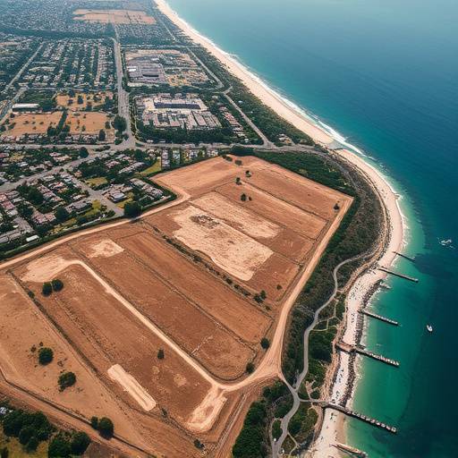 Aerial view of vacant land in Scarborough with coastline