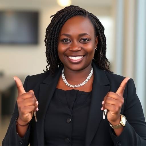 Lindiwe Nkosi, Property Manager at Southern Shores Realty, holding keys and smiling confidently.