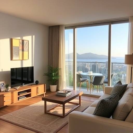 Living room of an apartment in Sea Point with city views