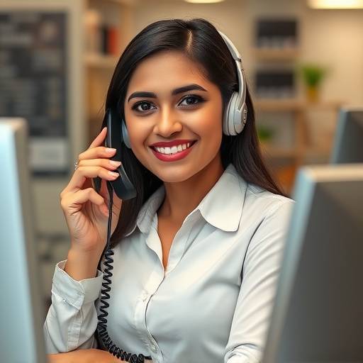 Nadia Khan, Customer Service Representative at Southern Shores Realty, smiling while assisting a client over the phone.