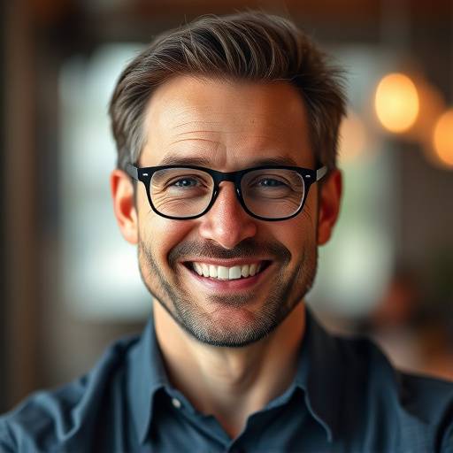 Smiling man with glasses, client testimonial